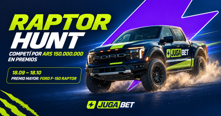 Raptor Hunt llega a JugaBet: ARS 150.000.000 en premios y una Ford Raptor para el primer puesto